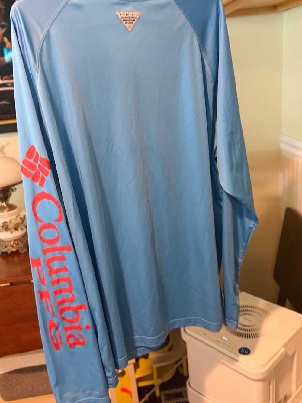 Columbia Long-Sleeve Performance Shirt - Light Blue with Coral Logo